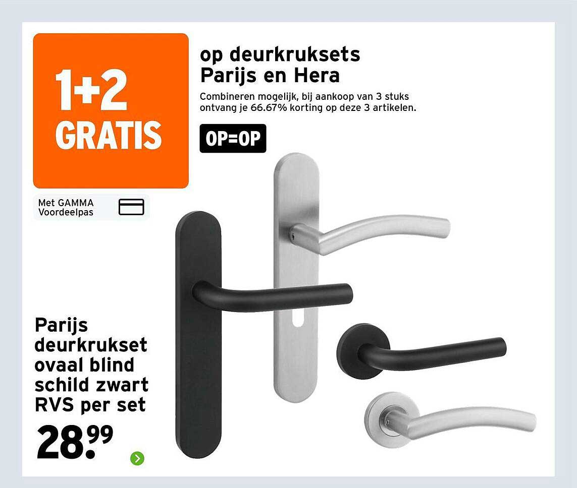 Parijs deurbkrukset ovaal blind schild zwart RVS per set 1+2 GRATIS