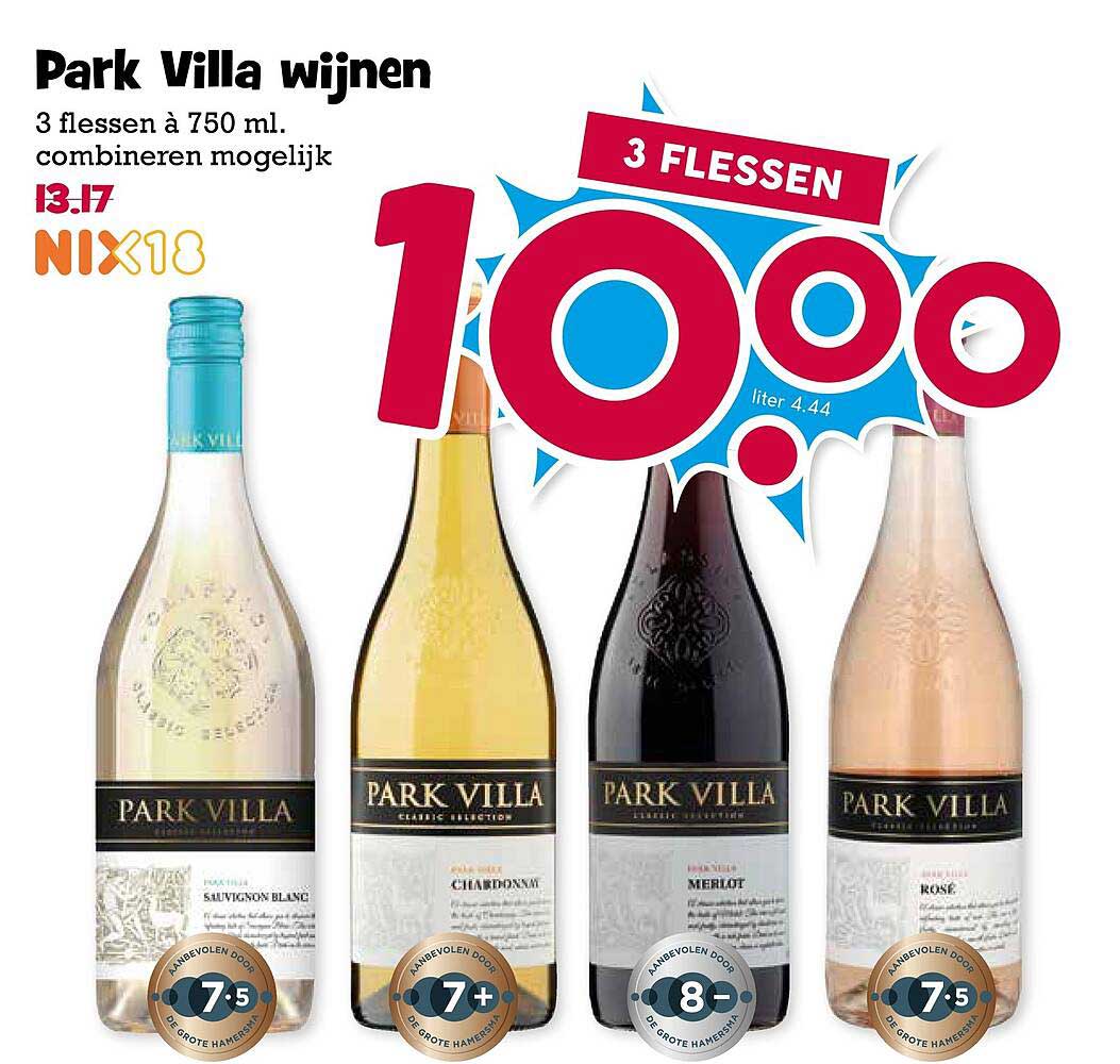 Park Villa wijnen 3 flessen à 750 ml. combineren mogelijk