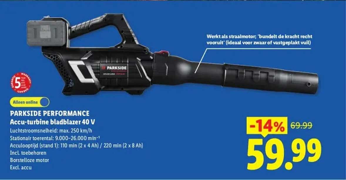 PARKSIDE PERFORMANCE Accu-turbine bladblazer 40 V