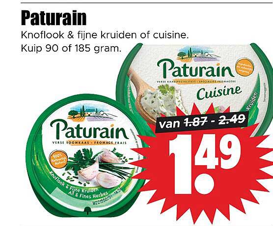 Paturain Knoflook & fijne kruiden of cuisine. Kuip 90 of 185 gram.