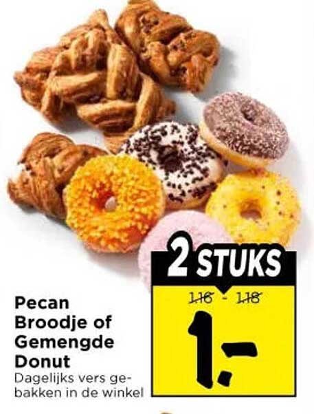 Pecan Broodje of Gemengde Donut 2 STUKS