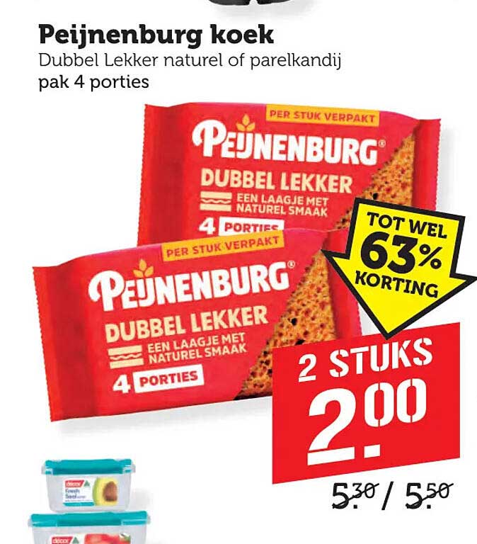 Peijnenburg koek Dubbel Lekker naturel of parelkandij pak 4 porties