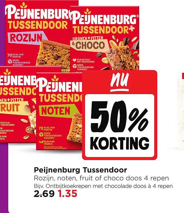 Peijnenburg Tussendoor Rozijn, noten, fruit of choco doos 4 repen 50% korting