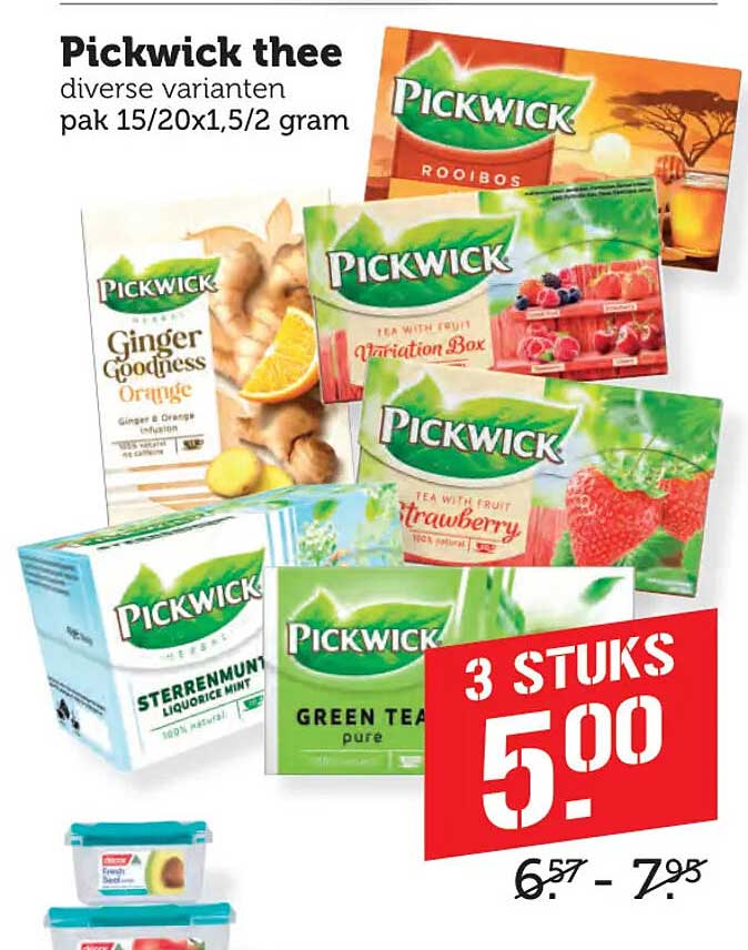 Pickwick thee diverse varianten pak 15/20x1,5/2 gram 3 stuks 5.00