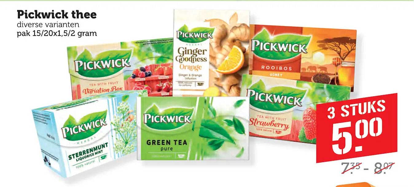 Pickwick thee diverse varianten pak 15/20x1,5/2 gram 3 STUKS