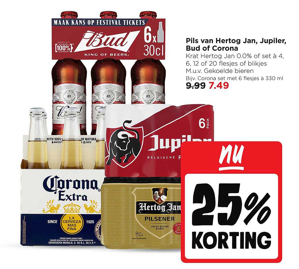 Pils van Hertog Jan, Jupiler, Bud of Corona 25% Korting