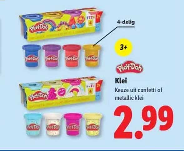 Play-Doh Klei Keuze uit confetti of metallic klei 4-delig 3+