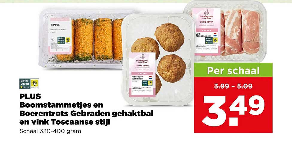 PLUS Boonstammetjes en Boerentrots Gebraden gehaktbal en vink Toscaanse stijl