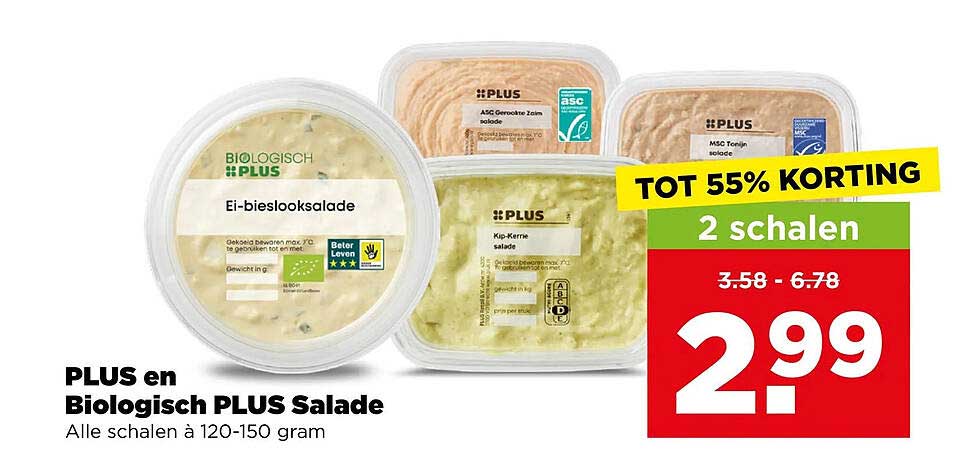 PLUS en Biologisch PLUS Salade 2 schalen TOT 55% KORTING