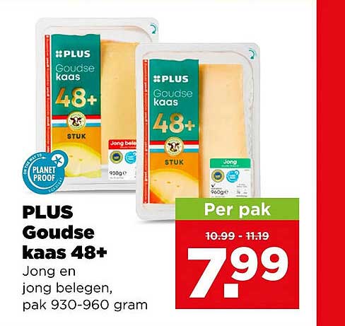 PLUS Goudse kaas 48+ Jong en jong belegen, pak 930-960 gram