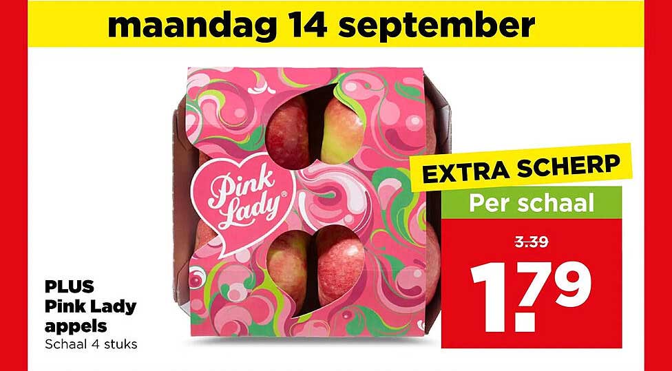 PLUS Pink Lady appels Schaal 4 stuks EXTRA SCHERP Per schaal