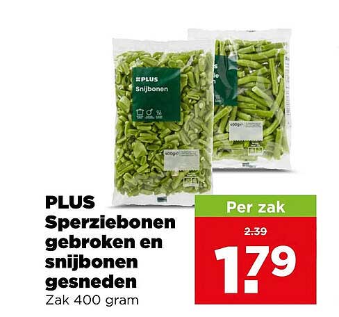 PLUS Sperziebonen gebroken en snijbonen gesneden Zak 400 gram