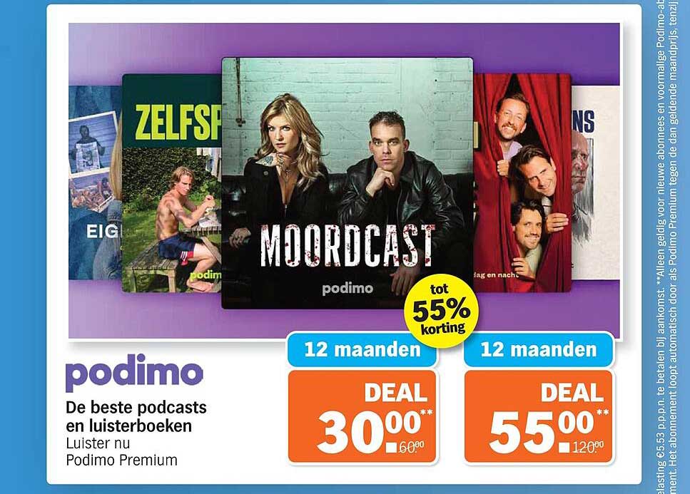 Podimo De beste podcasts en luisterboeken Luister nu Podimo Premium tot 55% korting