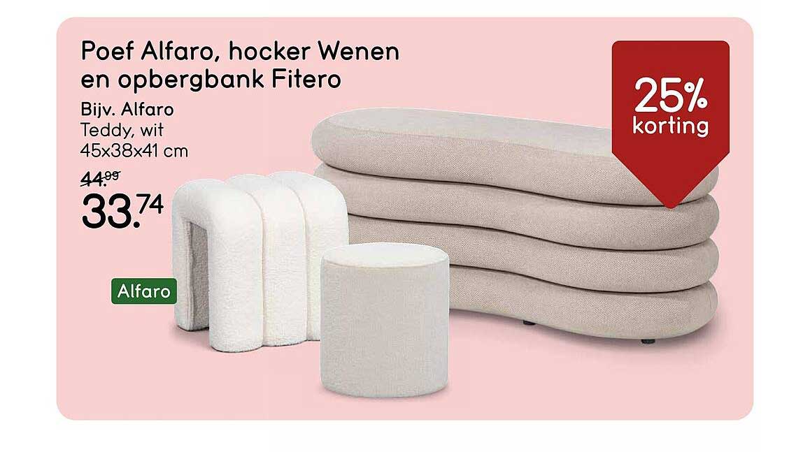 Poef Alfaro, hocker Wenen en opbergbank Fitero