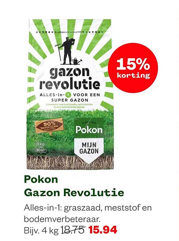 Pokon Gazon Revolutie Alles-in-1: graszaad, meststof en bodemverbeteraar. 15% korting