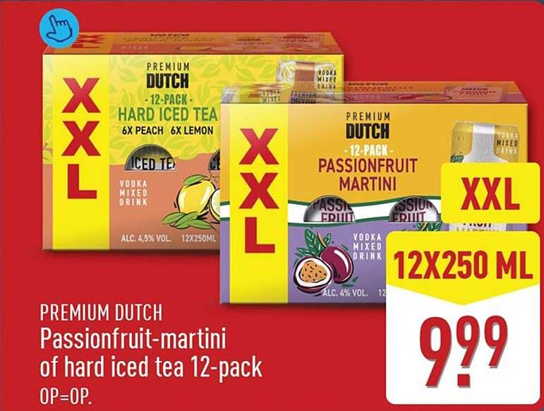 Premium Dutch Passievrucht-martini of hard iced tea 12-pack OP=OP.
