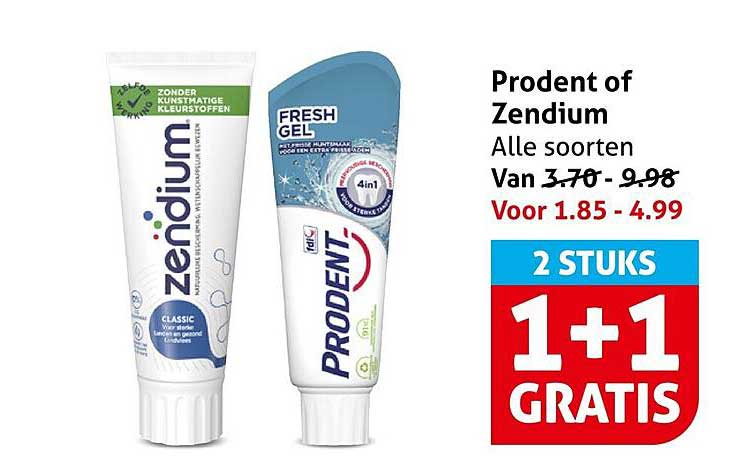 Prodent of Zendium Alle soorten 2 STUKS 1+1 GRATIS