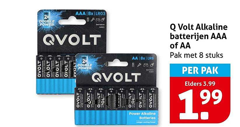 Q Volt Alkaline batterijen AAA of AA Pak met 8 stuks