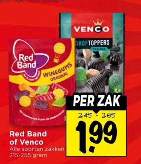 Red Band of Venco Alle soorten zakken 215-255 gram PER ZAK
