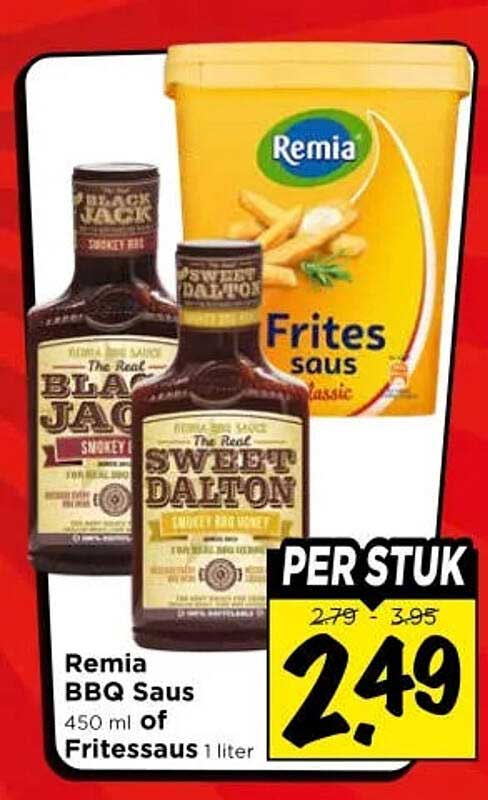 Remia BBQ Saus 450 ml of Fritessaus 1 liter PER STUK