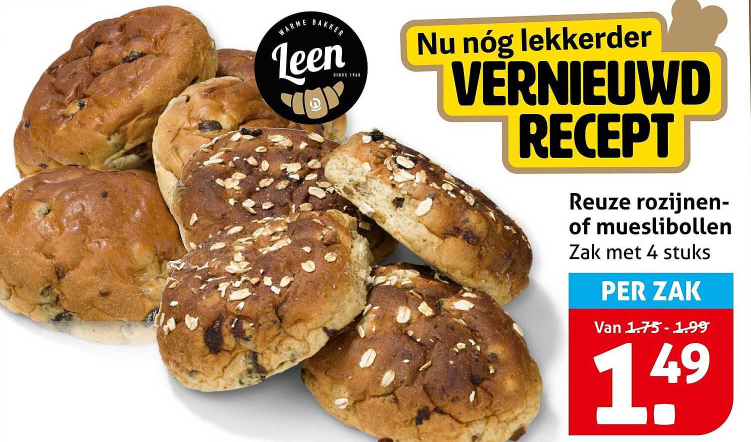 Reuze rozijnen- of mueslibollen Zak met 4 stuks PER ZAK