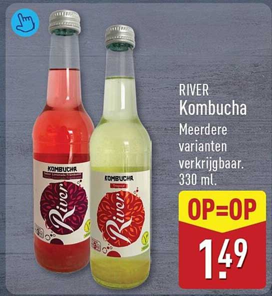 RIVER Kombucha Meerdere varianten verkrijgbaar. 330 ml. OP=OP