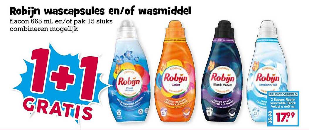 Robijn wascapsules en/of wasmiddel 1+1 gratis