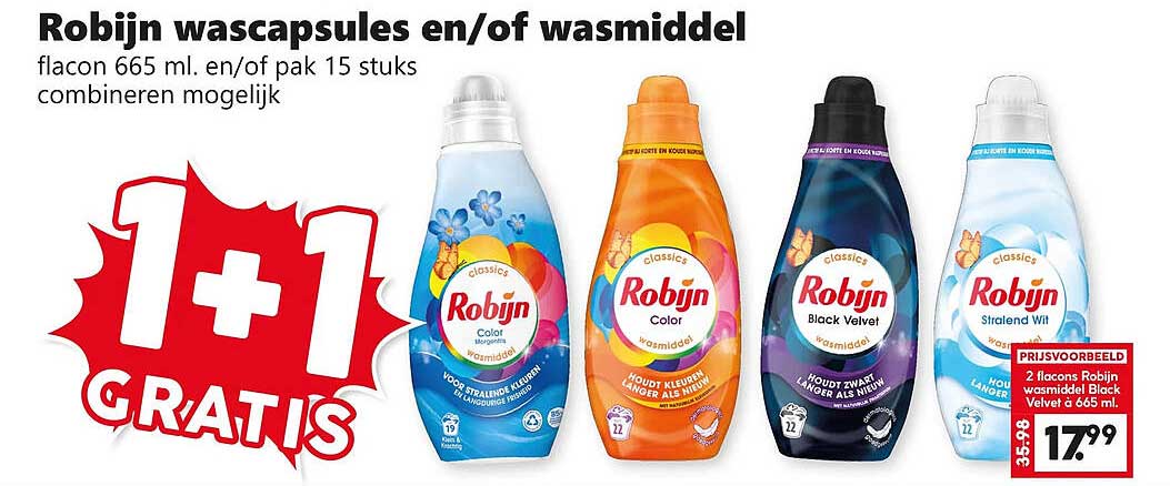 Robijn wascapsules en/of wasmiddel 1+1 gratis