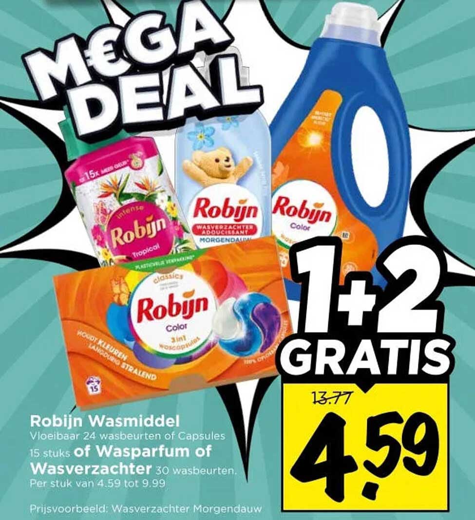 Robijn Wasmiddel 1+2 gratis