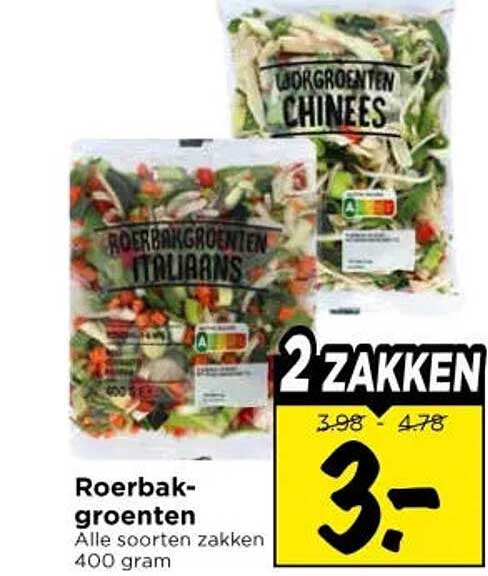 Roerbakgroenten Alle soorten zakken 400 gram 2 ZAKKEN