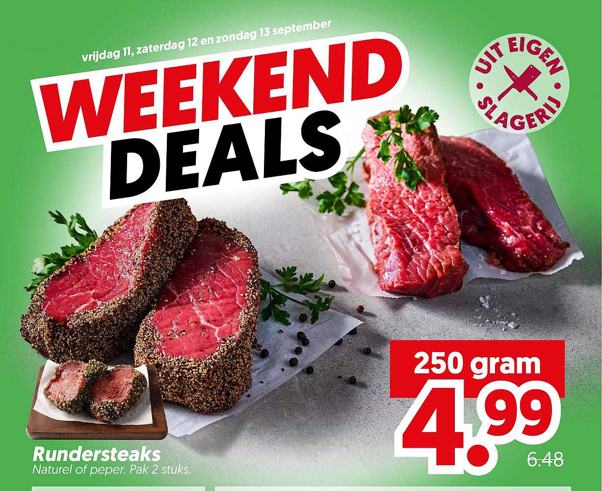 Rundersteaks Naturel of peper. Pak 2 stuks. Uit eigen slagerij