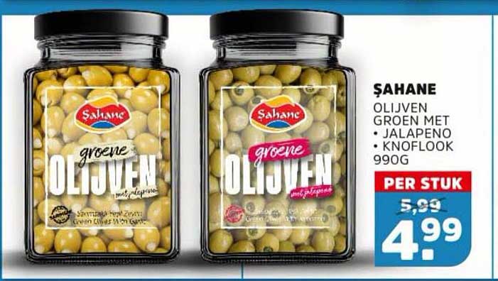 Şahane olijven groen met jalapeno knoflook 990g