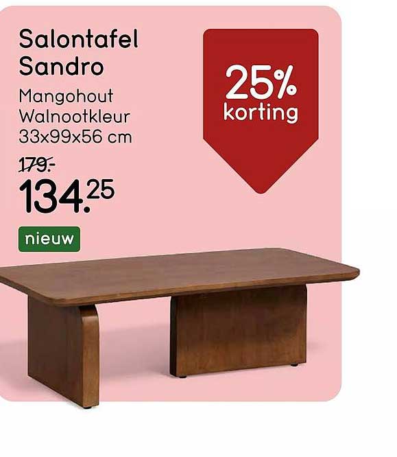 Salontafel Sandro Mangoout Walnootkleur 33x99x56 cm 25% korting