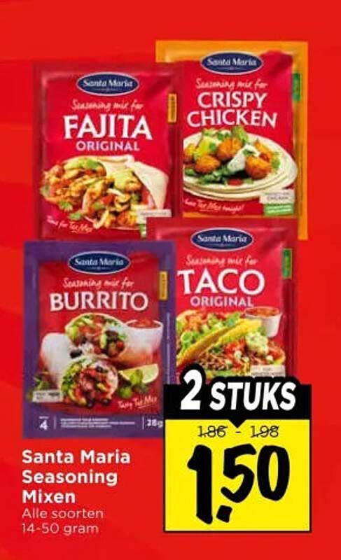 Santa Maria Seasoning Mixen Alle soorten 14-50 gram 2 STUKS