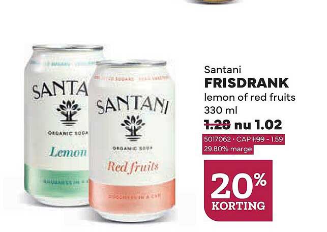 Santani FRISDRANK lemon of red fruits 330 ml 20% KORTING