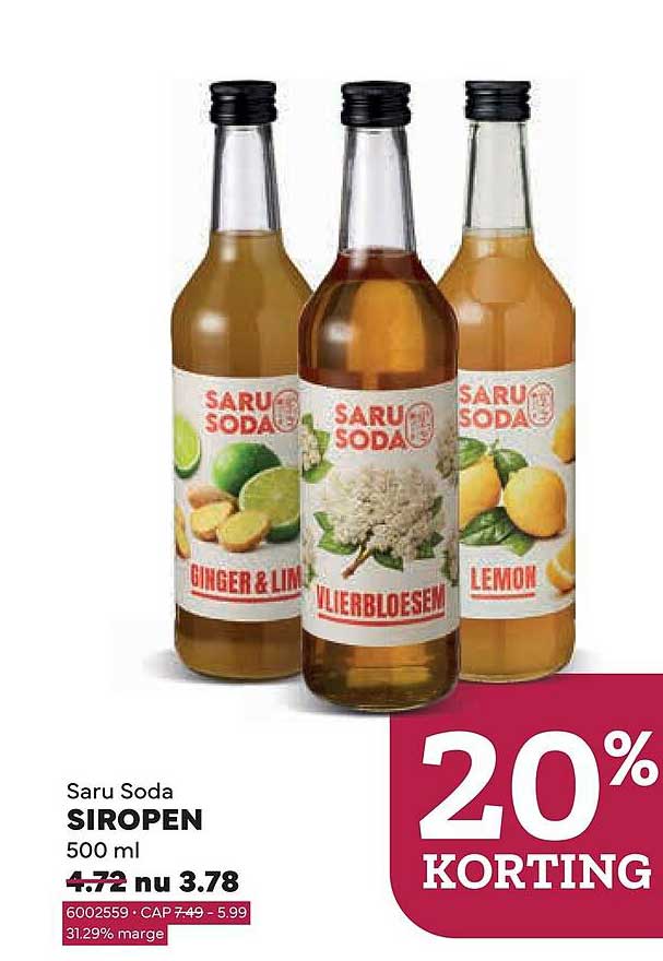 Saru Soda Siropen 500 ml 20% korting