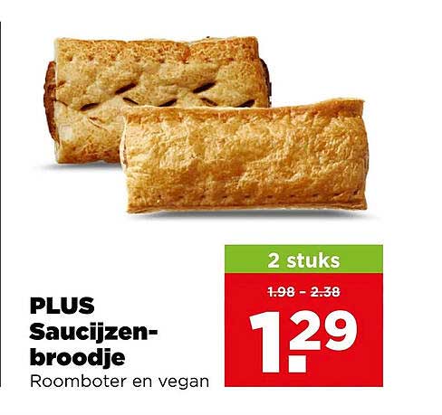 Saucijzenbroodje Roomboter en vegan 2 stuks