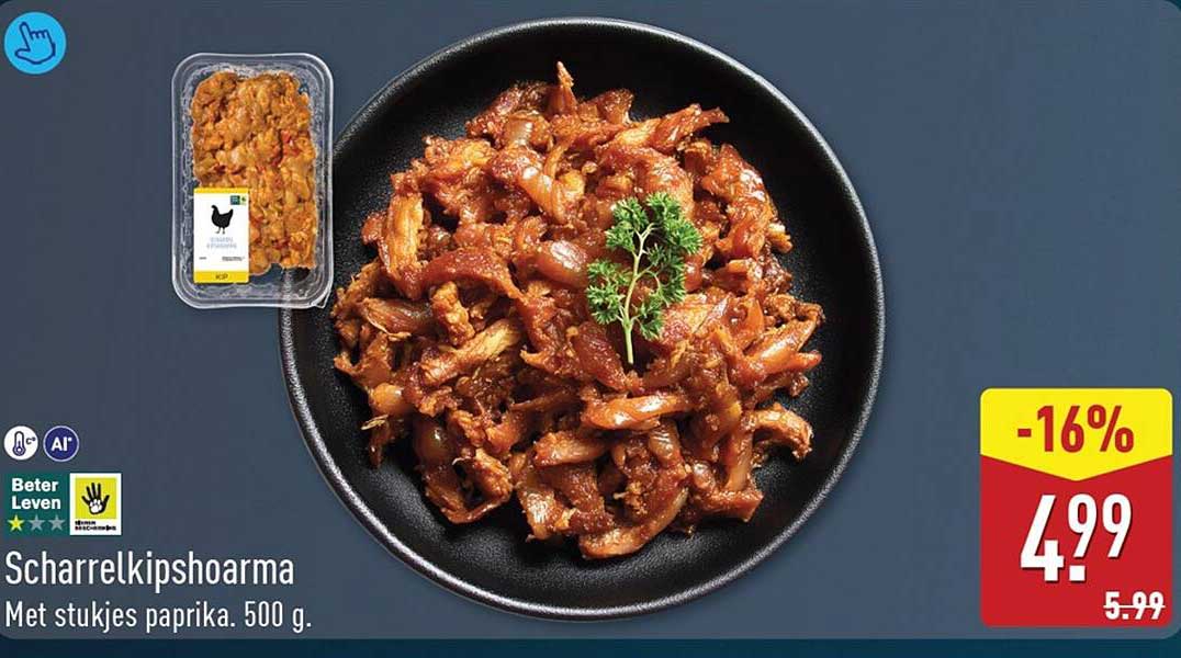 Scharrelkipshoarma Met stukjes paprika. 500 g.