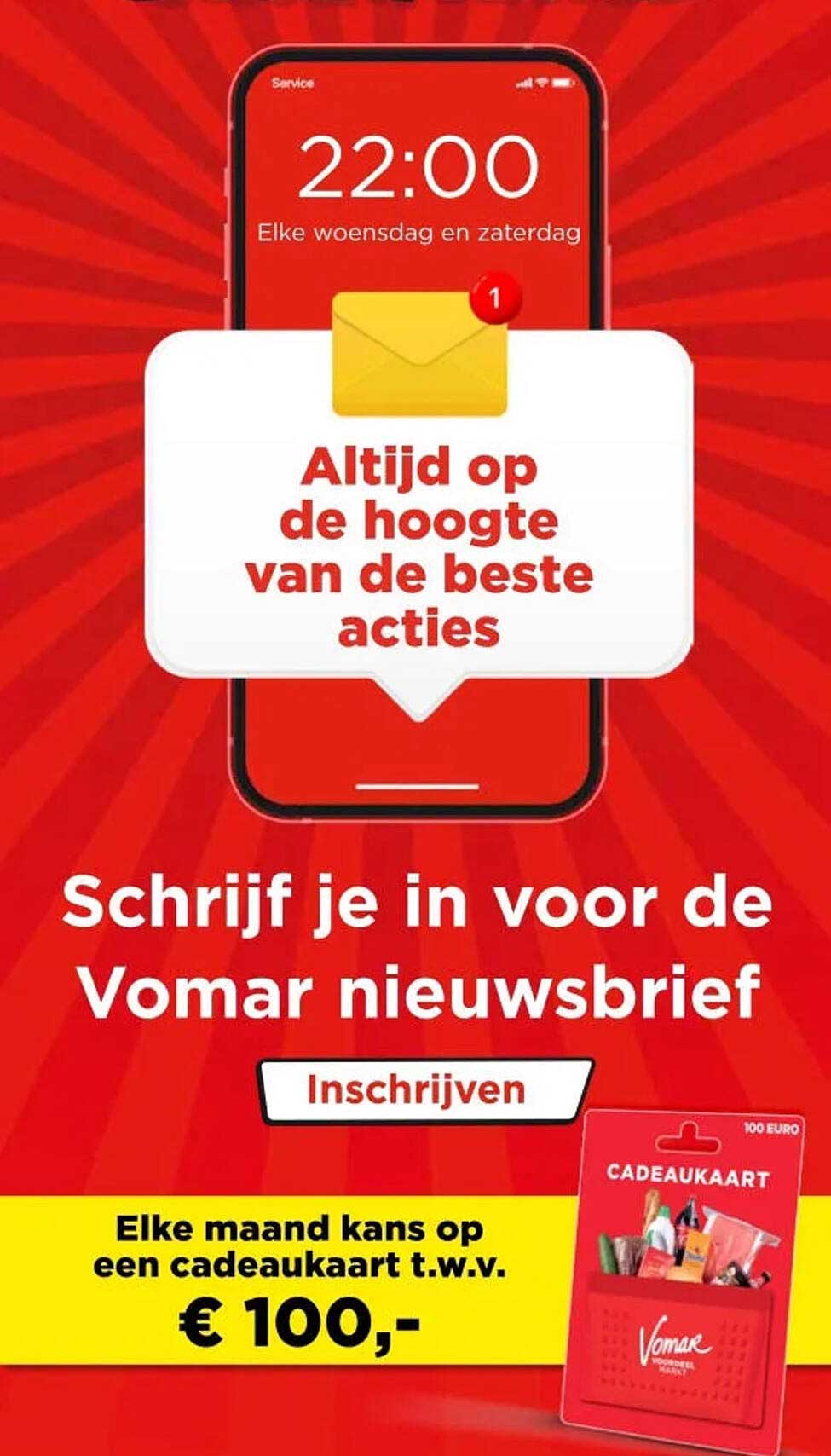 Schrijf je in voor de Vomar nieuwsbrief - Elke maand kans op een cadeaukaart t.w.v. € 100,-
