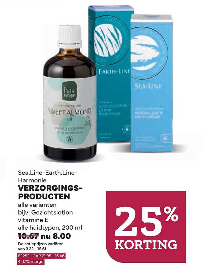 Sea.Line-Earth.Line-Harmonie VERZORGINGS-PRODUCTEN alle varianten bijv: Gezichtslotion vitamine E alle huidtypen, 200 ml 25% KORTING