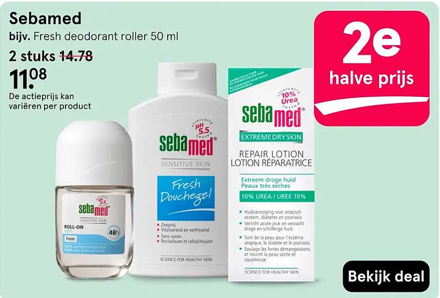 Sebamed bijv. Fresh deodorant roller 50 ml 2e halve prijs