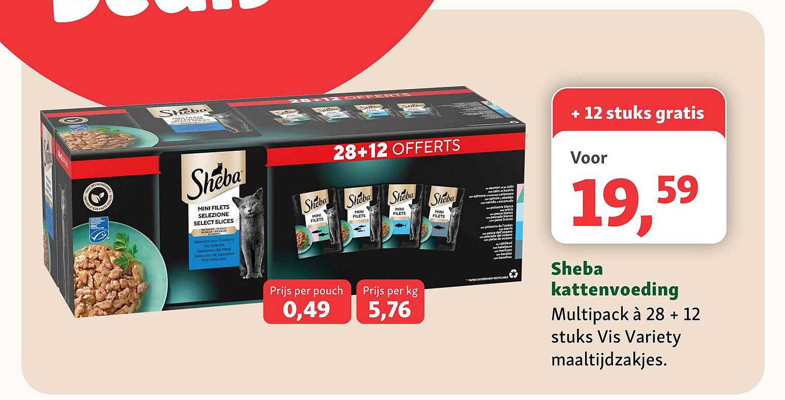 Sheba kattenvoeding Multipack à 28 + 12 stuks Vis Variety maaltijdzakjes. + 12 stuks gratis