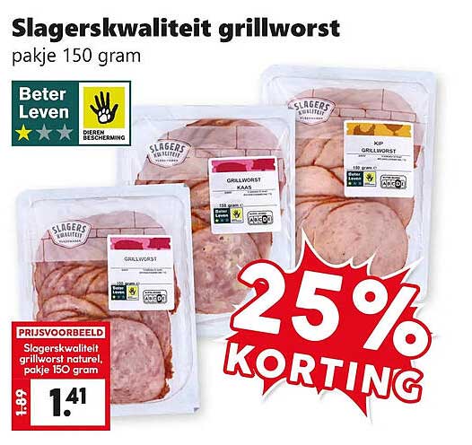 Slagerskwaliteit grillworst 25% korting