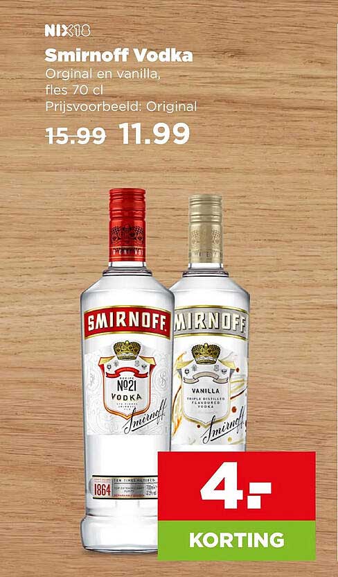 Smirnoff Vodka Original en vanilla, fles 70 cl 4.- KORTING