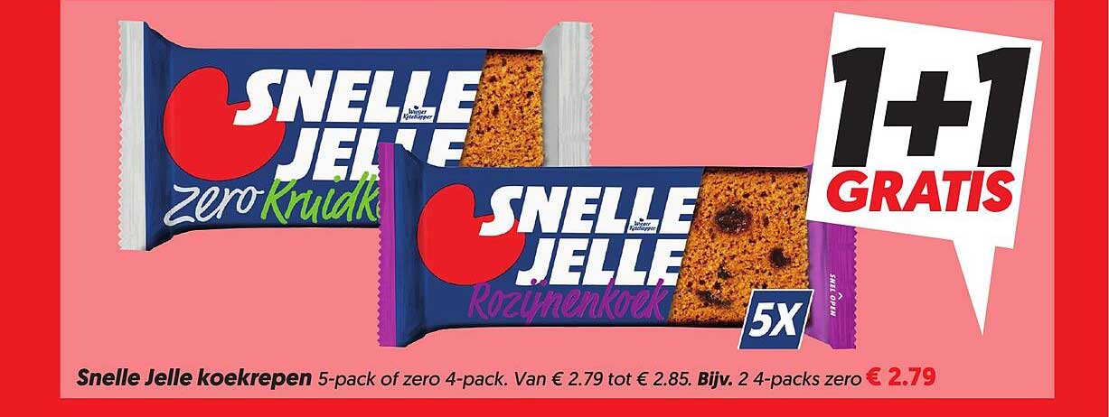 Snelle Jelle koekrepen 5-pack of zero 4-pack 1+1 GRATIS