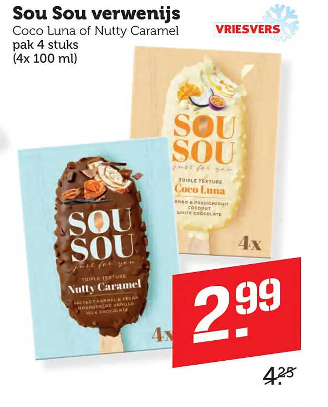 Sou Sou verwenijs Coco Luna of Nutty Caramel pak 4 stuks (4x 100 ml)