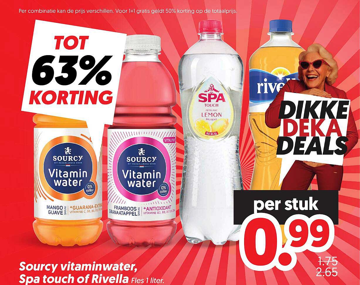 Sourcy vitaminwater, Spa touch of Rivella - Fles 1 liter. TOT 63% KORTING per stuk