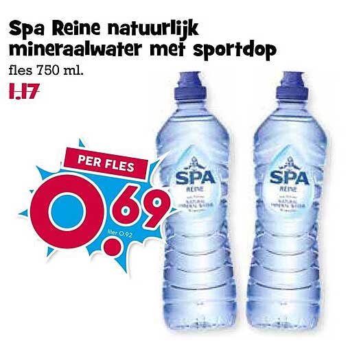 Spa Reine natuurlijk mineraalwater met sportdop fles 750 ml.