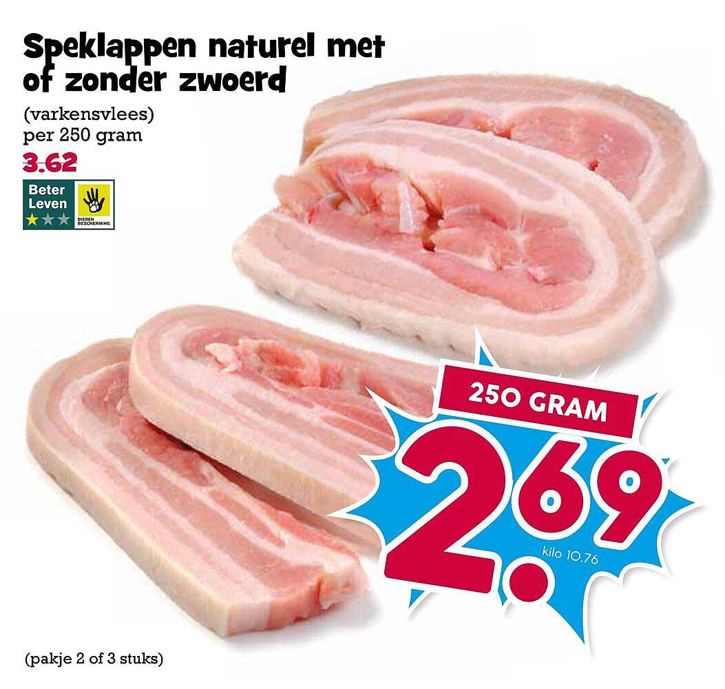Speklappen naturel met of zonder zwoerd (varkensvlees)