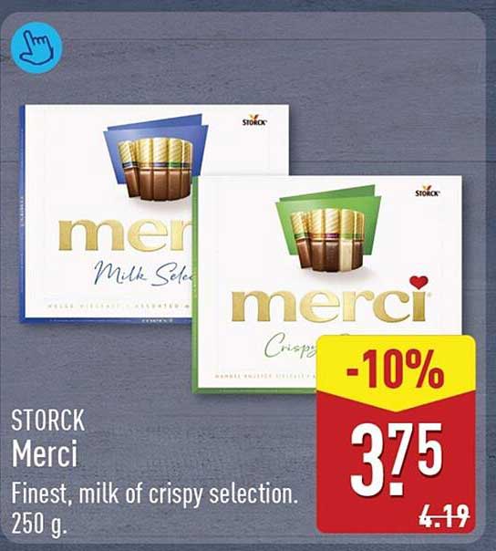 STORCK Merci Finest, milk of crispy selection. 250 g. -10%